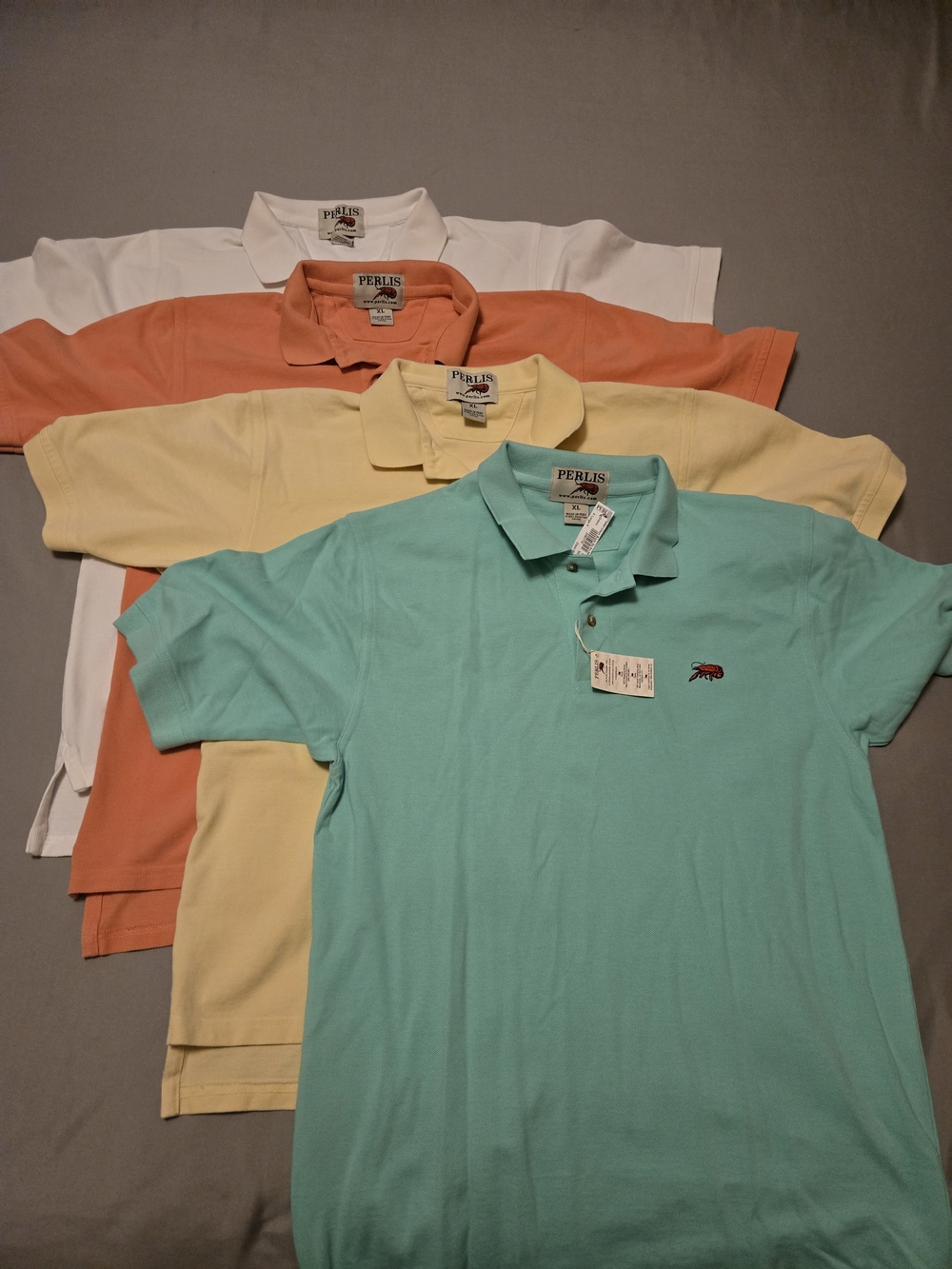 (4) Perlis Men’s Crawfish Polos, Short Sleeve Peruvian Cotton, Size XL (1 NWT)